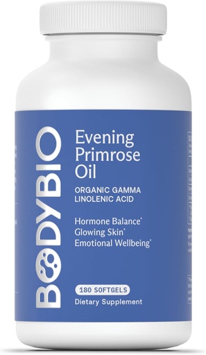 [BRSWIZ3RAJYAK3Y3] BodyBio Sera Olio di Primrose - Acido Linolenico Gamma Naturale per Pelle sana e equilibrio di ormone - Non OGM, Pressato a freddo, 180 softgels