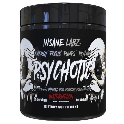 [BRSWGCQKOAFWA2DO] Insane Labz Psychotic Black Edition Mid Stimulant Pre Workout Powder, Energy Focus Pumps, Loaded with Creatine Beta Alanine Taurine Fueled by AMPiberry, 35 Servings (Watermelon)