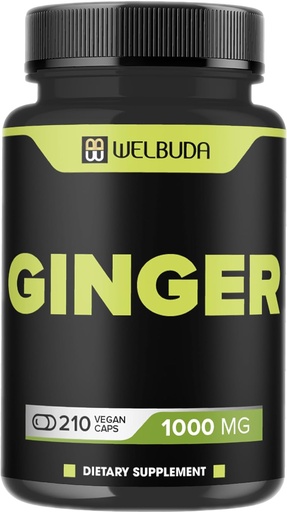 [BRSROHAOAAHQOHYU] 1000mg Ginger Supplements Capsules with Berberine HCl, Elderberry, Echinacea & More - 11in1 Support Digestion, Joint Health, Immune System, and Heart Health - 210 Ginger Pills