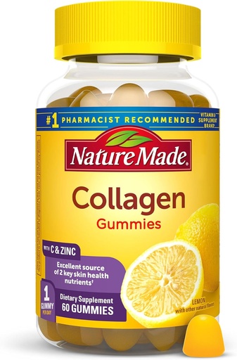 [BRSWYFAHBANAIHI7] Nature Made Collagen Gummies with Vitamin C, Zinc and Biotin, Hydrolyzed Collagen Peptides Supplement for Healthy Skin Support, 60 Gummies, 60 Day Supply