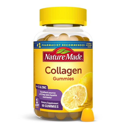 [BRSWYFAHBANAIHI7] Nature Made Collagen Gummies with Vitamin C, Zinc, Biotin, Hydrolyzed Collagen Peptides for Women and Men, Healthy Skin Support Supplement, 60 Gummies, 60 Day Supply