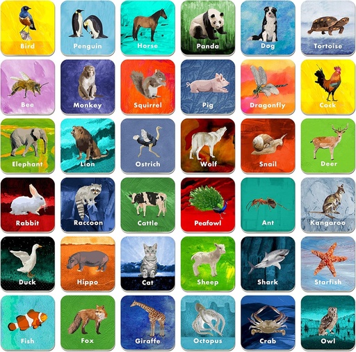 [BRSWGAQEBYPAG2TP] Hebayy 36 Pair Animal Matching Game Flash Cards Erasable (Each Measures 2” X 2”)