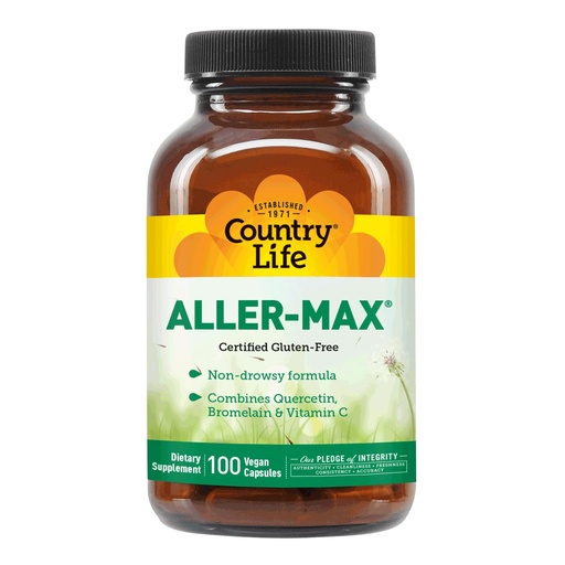 [BRSWIY3YBAIG2A3G] Country Life Aller-Max - Quercetin Supplements with Bromelain - Immune Support with Vitamin C, Zinc, and Botanical Blend - Certified Gluten-Free, Vegan (100 Count (Pack of 1))