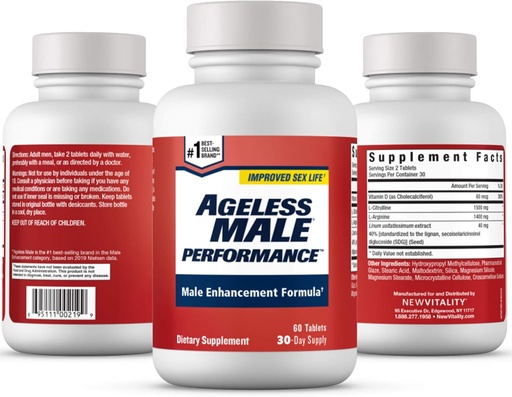 [BRSWGZQTCVYWYDI2] Ageless Male Performance Nitric Oxide Booster for Men - Promote Blood Circulation, Arousal, Energy Production, Drive, Stamina, Health Supplement (60 Tablets, 1 Bottle)