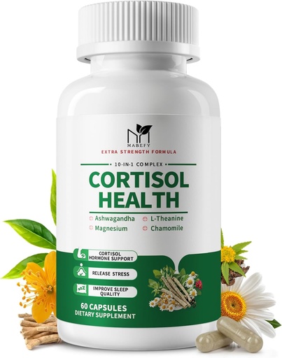 [BRSRAGQ6DEGWA3TO] Cortisol Supplements for Women/Men - 10 in 1 Cortisol Manager Reducer Lower Detox Balance with Magnesium, Ashwagandha, L-Theanine for Stress, Sleep, Calm, Mood Support - 60 Capsules for 30 Days