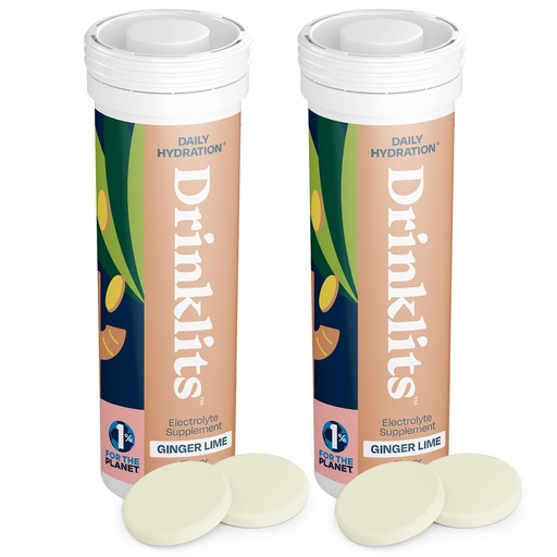 [BRSROBIDB5YQKDT7] Drinklits Ginger-Lime Daily Hydration Tablets (2) Tube Bundle | Made with Organic Ginger – 0g Sugar – Essential Electrolytes | 20 Servings - 10 Tablets Per Tube