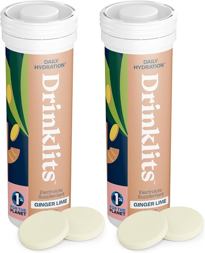 [BRSROBIDB5YQKDT7] Edariak Ginger-Lime Daily Hydration Tablets (2) Tube Bundle | Ginger organikoarekin egina - 0g Sugar - Funtsezko elektrolitoak | 20 zerbitzatu - 10 taula hodi bakoitzeko