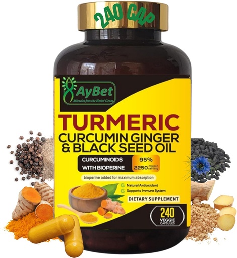 [BRSRAGQOCQDR6CLK] 世界第1期. Turmeric Curcumin Ginger & Black Seed Oil, 240 Caps, 2250mg, 95% Curcuminoids, BioPerin 添加剂, 外加力,有机,Halal, Vegan, 支持免疫系统, 抗氧化剂, 联合支持