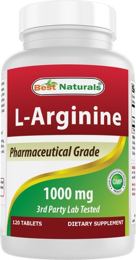 [BRSWGZYPAUHBUEIV] (New Improved Formula) Best Naturals L-Arginine 1000 mg 120 Tablets - Pharmaceutical Grade L Arginine Supplement Promotes Nitric Oxide Synthesis