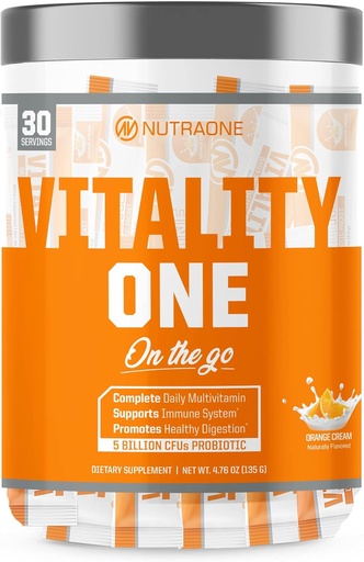 [BRSWGBAEAEPGK3DL] NutraOne VitalityOne On The Go Complete Multivitamin, Probiotic and Enzyme Blend Orange Cream – 30 Servings