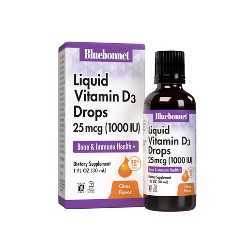 [BRSWIZT7B56ACGTO] Bluebonnet Liquid Vitamin D3 Drops 1000 IU, Citrus, Transparent, Scented, 1 Fl Oz
