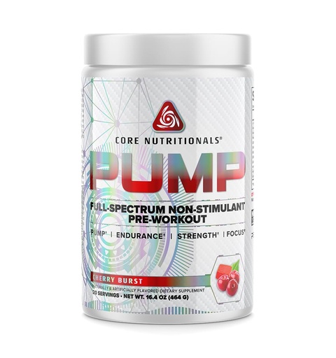[BRSWY2QOOIFBSF3U] Core Nutritionals Pump Full-Spectrum Non-Stimulant Pre-Workout, with N03T Nitrate, Peak02, Alpha GPC, for Maximum Pump, Strength, and Performance 20 Servings (Cherry Burst)