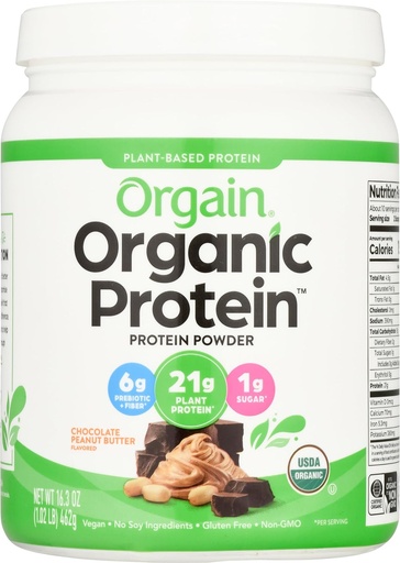 [BRSRMA3RDFYAYEIV] Orgain Organic Vegan Protein Powder, Chocolate Peanut Butter - 21g of Plant Based Protein, Low Net Carbs, Non Dairy, Gluten Free, Lactose Free, No Sugar Added, Soy Free, Kosher, 1.02 Pound