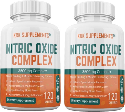 [BRSWIEA4C4DBW33K] 2 Bottles Nitric Oxide Complex 3500mg Per Serving L-Arginine HCL AAKG AKG Alpha Ketoglutarate Citrulline Malate 240 Total Capsules