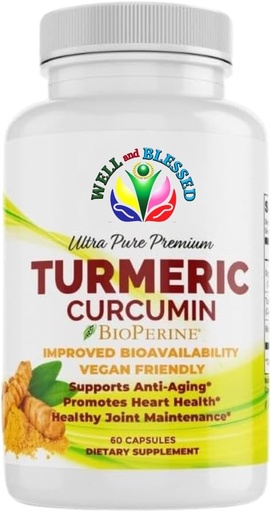 [BRSRAZIECANW2AAY] Turmeric Curcumin Supplement with BioPerine - 60 Capsules - Organic Turmeric Root Extract - Vegan Friendly, Enhanced Absorption, Daily Joint and Heart Support