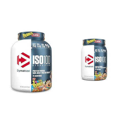 [BRSRAZYRAAGWYDQY] Dymatize ISO100 Hydrolyzed Fruity Pebbles Protein Powder Bundle, 25g Protein, 5.5g BCAAs, 5 Pound + 20 Servings