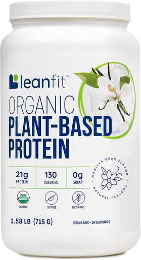 [BRSW2EICO4OR6H3D] LeanFit Organic Plant-basert protein pulver, Naturlig Vanilla Flavor - Vegansk, USDA Organic Certified, Soya-fri, Glutenfri, Dairy-Free, Sukkerfri, Ikke-GMO - 21g Protein, 19 Serveringer, 1.58 Pound Tub
