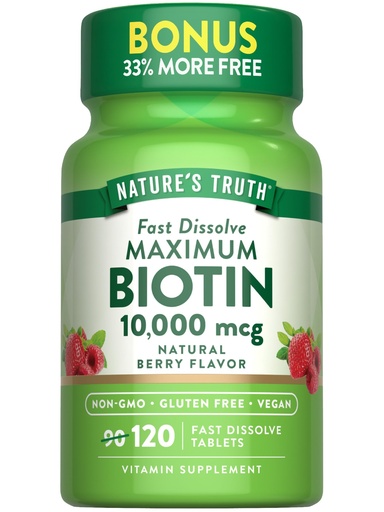 [BRSWGCT4AF4BUFDV] Nature's Truth Biotin 10000mcg | 120 Fast Dissolve Tablets | Maximum Strength | Natural Berry Flavor | Vegan, Non-GMO & Gluten Free Supplement