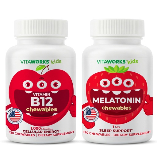 [BRSROEL7CIPQ4CT2] Kids Vitamin B12 Chewables + Melatonin 1mg Chewables Bundle
