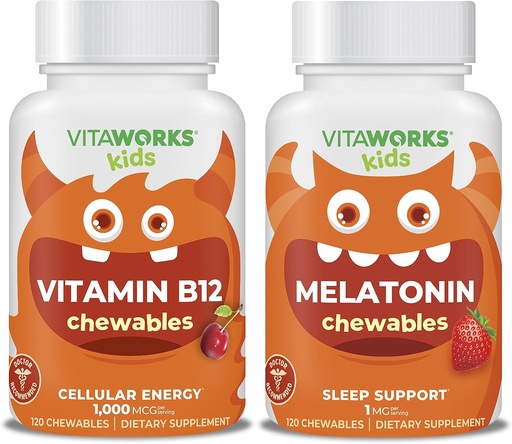 [BRSROEL7CIPQ4CT2] Niños Vitamina B12 Chewables + Melatonina 1mg Chewables Bundle