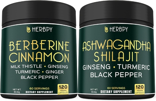 [BRSRA2QODFYA23Q7] Bundle 7in1 Berberine HCl & 5in1 Ashwagandha Shilajit Supplements