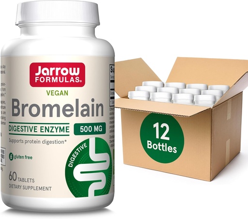 [BRSRMAI7AF6BAYIY] Jarrow Formulas Bromelain Tablets, 500 mg Dietary Supplement for Protein Digestion, 60 Tablets, 60 Day Supply, (Pack of 12)
