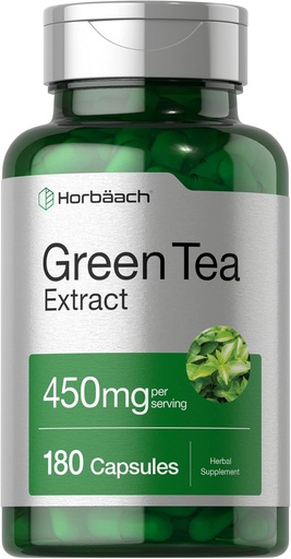 [BRSRMHADDMDQMHT4] Horbäach Green Tea Extract Capsules 450mg | 180 Count | Herbal Supplement | Non-GMO and Gluten Free