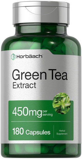 [BRSRMHADDMDQMHT4] Horbäach Green Tea Extract Supplement | 450mg | 180 Capsules | Extra Strength Herbal Formula | Non-GMO and Gluten Free