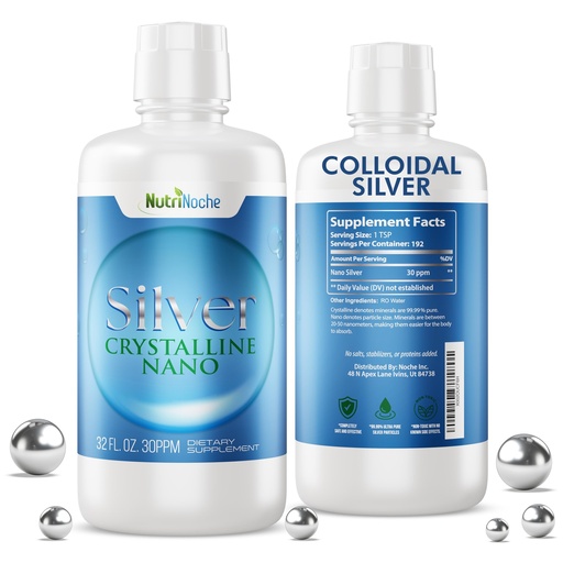 [BRSWYHQEBB7BA23A] NutriNoche Colloidal Silver Mineral Liquid Supplement - 30 ppm - 32 Ounces - Colloidal Minerals