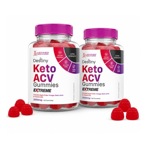 [BRSROAQDCAMBYHIY] Justified Laboratories Destiny Keto ACV Gummies Extreme (2000 mg) - 60 Count, Pack of 2 - Made with the Mother & Vitamin B12 - Non-GMO, Vegan, Gluten Free - 60 Servings