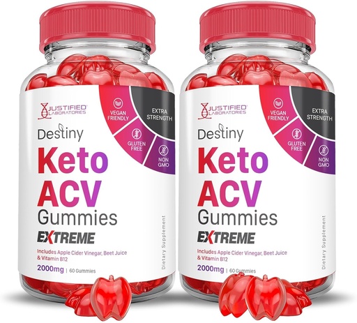 [BRSROAQDCAMBYHIY] Laboratorios justificados (2 Pack Destiny Keto ACV Gummies Extreme 2000MG Destiny Keto Gummies Advanced Formula Apple Cider Vinegar con Pomegranate Beet Juice Powder B12 Vegan Non GMO 120 Gummys