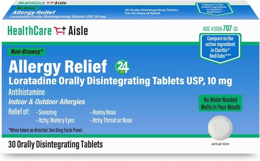 [BRSRO2Q2AQCAYHYV] HealthCareAisle Allergy Relief - Loratadine 10 mg Orally Disintegrating Tablets USP - 30 Tablets - Original Prescription Strength ​ Allergy Medication, 24-Hour Relief​