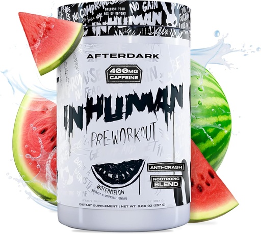 [BRSROBD4CUIGODTH] AFTERDARK INHUMAN Pre-Workout Powder, Enhanced Mind-Muscle Connection, Sustained Energy, Potent Nootropic Blend, Vegan, Gluten-Free, Soy-Free, 400mg Caffeine, No Crash, Watermelon