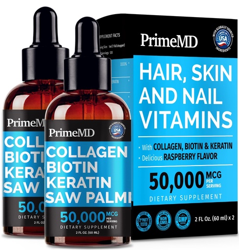 [BRSW2EINCQMQ2DIY] Liquid Collagen Peptides for Women - Serum Complex with Biotin Vitamin, Hydrolyzed Keratin Protein and Saw Palmetto - Comprehensive Formula for Hair, Skin, and Nails Wellness - 2fl oz (Pack of 2)