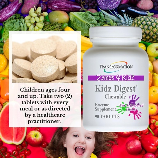 [BRSWGBL5OACQYHLL] TRANSFORMATION THE GENESIS OF GOOD HEALTH Enzymes Kidz Digestive Enzyme Supplement Chewable, Promote Healthy & Complete Digestion & Elimination for Children, 90 Tablets