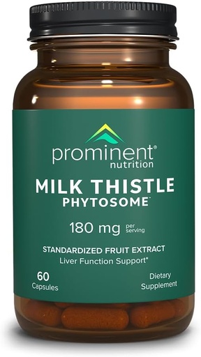 [BRSROATQDN7G22Q7] Prominent Nutrition Milk Thistle Phytosome, Clinically Researched Siliphos Milk Thistle Extract for Liver Function, Detox, and Cleanse Support, Standardized to 29% Sylibin, 180 mg, 60 Capsules -1 Pack