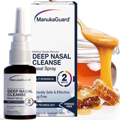 [BRSWGCANBANWE3A2] ManukaGuard Medical Grade Manuka Honey Natural Nasal Spray Saline Solution for Contestion Support, Sinus and Allergy Relief, Nasal Moisturizing, New Zealand Honey, MSO 600, 0,65 fl oz Bottle