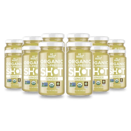 [BRSWYGANDF7Q2CT6] ALLWELLO Cold-Pressed Ginger Shot, 60 mL, USDA Organic Immune Booster with Natu-RAL | 12 Units per case (12 Pack)