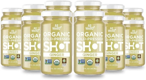 [BRSWYGANDF7Q2CT6] AllWELLO Cold-Pressed Ginger Shot, 60 mL, USDA Organic Immune Booster with Natu-RAL ) 12 Units per case (12 Pack)