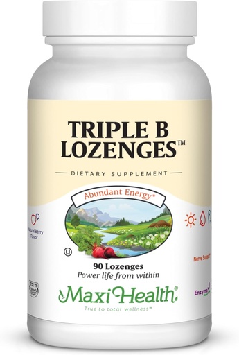 [BRSWIYAZBV5QM3LA] Maxi Health Triple B Lozenges - Vitamin B12 & B6 & Biotin - Strawberry Flavor - 90 Chewies - Kosher