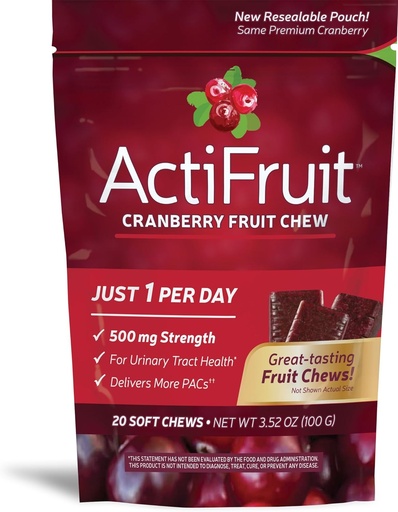 [BRSWIYYHAQDQMC36] Terapie enzymatic Actifruit Supliment cu Cran-max, 500 mg, 20 Chews moale, Cutii (Pachet de 2)