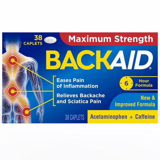 [BRSWI2QPDEFGAFDC] Backaid Maximum Strength Aspirin-Free Pain Relief from Backache, Sciatica and Leg Pain, Powerful Combination, Long-Lasting 6 Hour Formula, 38 Count