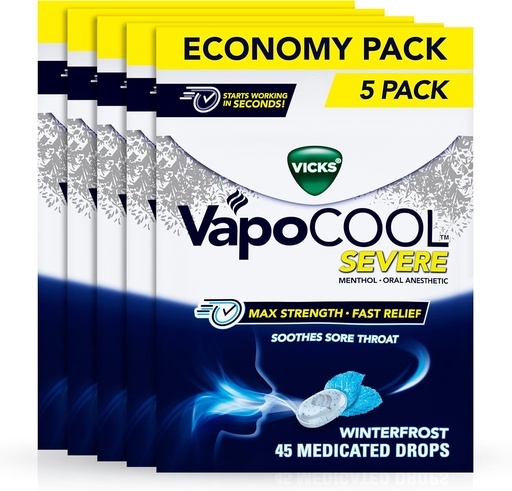 [BRSWY23RPMFBMHQV] Vicks VapoCool PAST Sore Throps, Max Strength Menthol, Soothes Sore Throat, Winterfrost Flavor, 225ct (5- pack of 45ct)