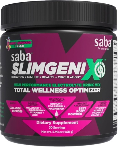 [BRSRMAIHDJ4GMCLJ] Saba SlimGenix IQ | 4-in-1 Optimizing Drink Mix | Berry Lemonade Flavor | Hydration + Immune Support + Circulation + Beauty | 30 Servings |