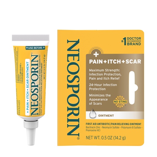 [BRSWKEAOAYPQGFLI] Neosporin + Pain, Itch & Scar, First Aid Triple Antibiotic Ointment for Infection Protection and Wound Care with Maximum Strength Pain and Itch Relief, Helps Minimize The Appearance of Scars, .5 oz