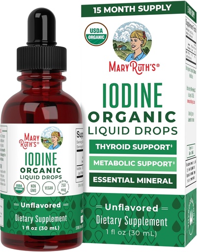 [BRSWGAT5BZ7AMELX] MaryRuth Organics Iodine Liquid Drops | P properties Iodide | 1 Yıl Supply | 450 Hizmet | Tiroid Sağlığı | USDA Organik| Vegan | Non-GMO | Gluten Free | 1 Fl Oz