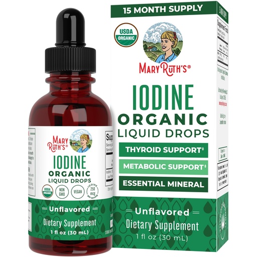 [BRSWGAT5BZ7AMELX] MaryRuth Organics Iodine Liquid Drops | Potassium Iodide | 1 Year Supply | 450 Servings | Thyroid Health | USDA Organic| Vegan | Non-GMO | Gluten Free | 1 Fl Oz