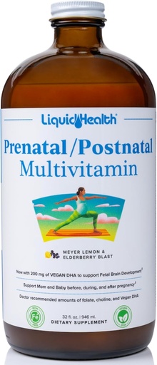 [BRSROFD5OQCRMEL5] LIQUIDHEALTH Prenataali/Postnataali useita nesteitä naisten monivitamiini todellinen folaatti - Pre- ja postnataali vitamiinit ennen, aikana, raskauden jälkeen - valmistettu Yhdysvalloissa, Vegan, sokeriton, ei-GMO (32 oz)