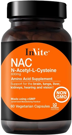 [BRSROGQHOZ5GG2DX] Invite Health N-Acetyl Cysteine (NAC) - Supports Liver and Brain Health - Supplies The Essential Amino Acid L-Cysteine and a Precursor to The Tripeptide Glutathione - 60 Vegetarian Capsules (2-Pack)