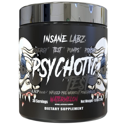 [BRSWYCQPCF7BQGTL] Insane Labz Psychotic Test, High Stim Testosterone Energy and Pump Boosting Pre-Workout Powder with DMAE Bitartrate, D Aspartic Acid, Creatine HCL and Glycerol Monostearate, 30 Servings (Watermelon)